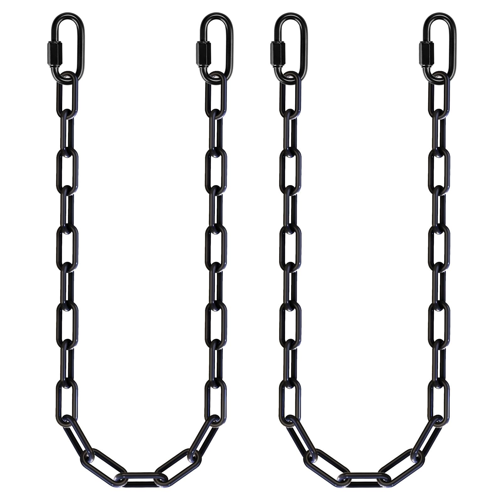 2Pcs 45 inch Black Heavy Duty Hanging Chains with 4 Carabiners 1000 LB Capacity Swing Chain Extension Hammock Chains and Hooks H