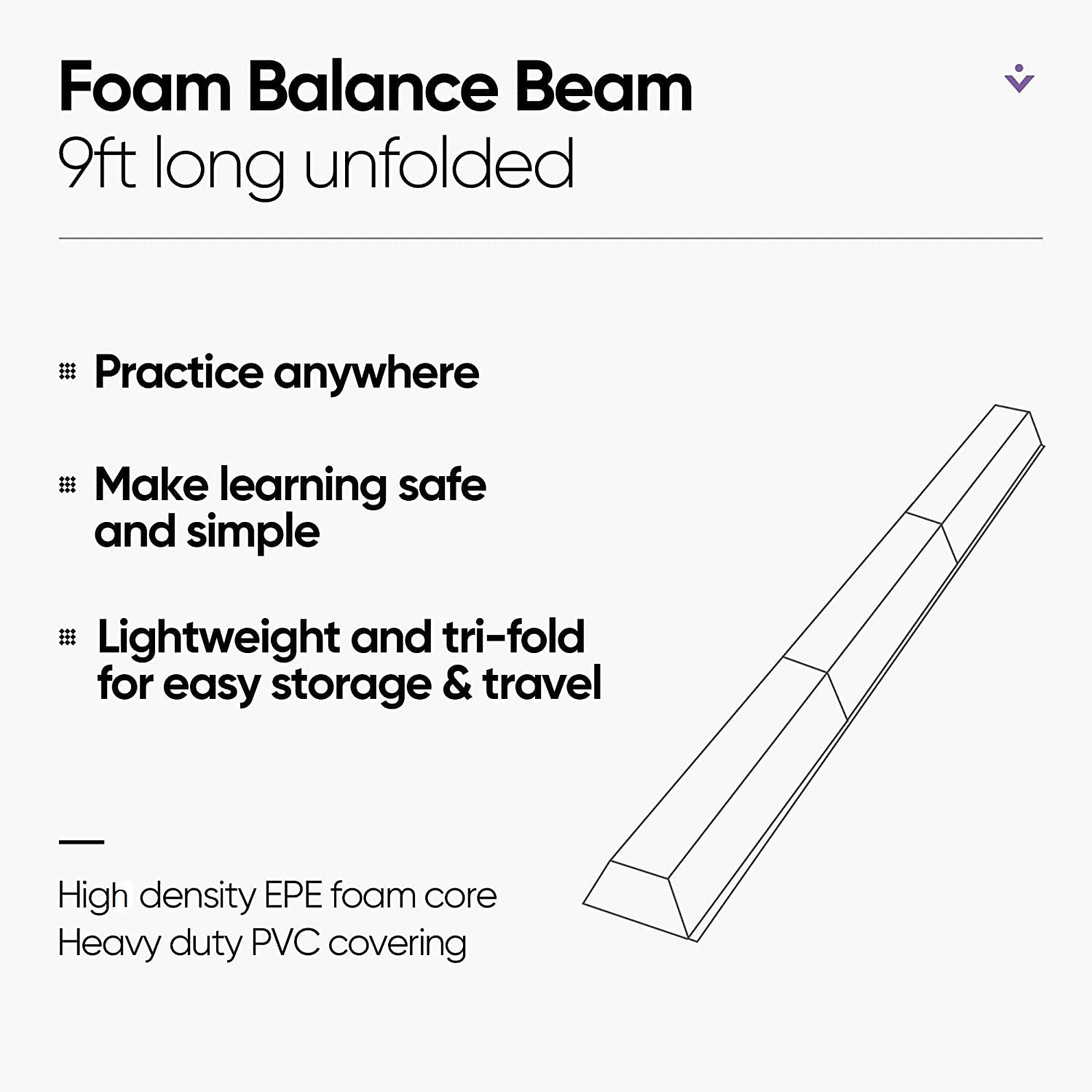 Zeny 9Ft Folding Gymnastics Balance Beam Low Floor Balance Beam Bar With Anti-Slip Base Extra Firm Foam Walking Beams Home Balan