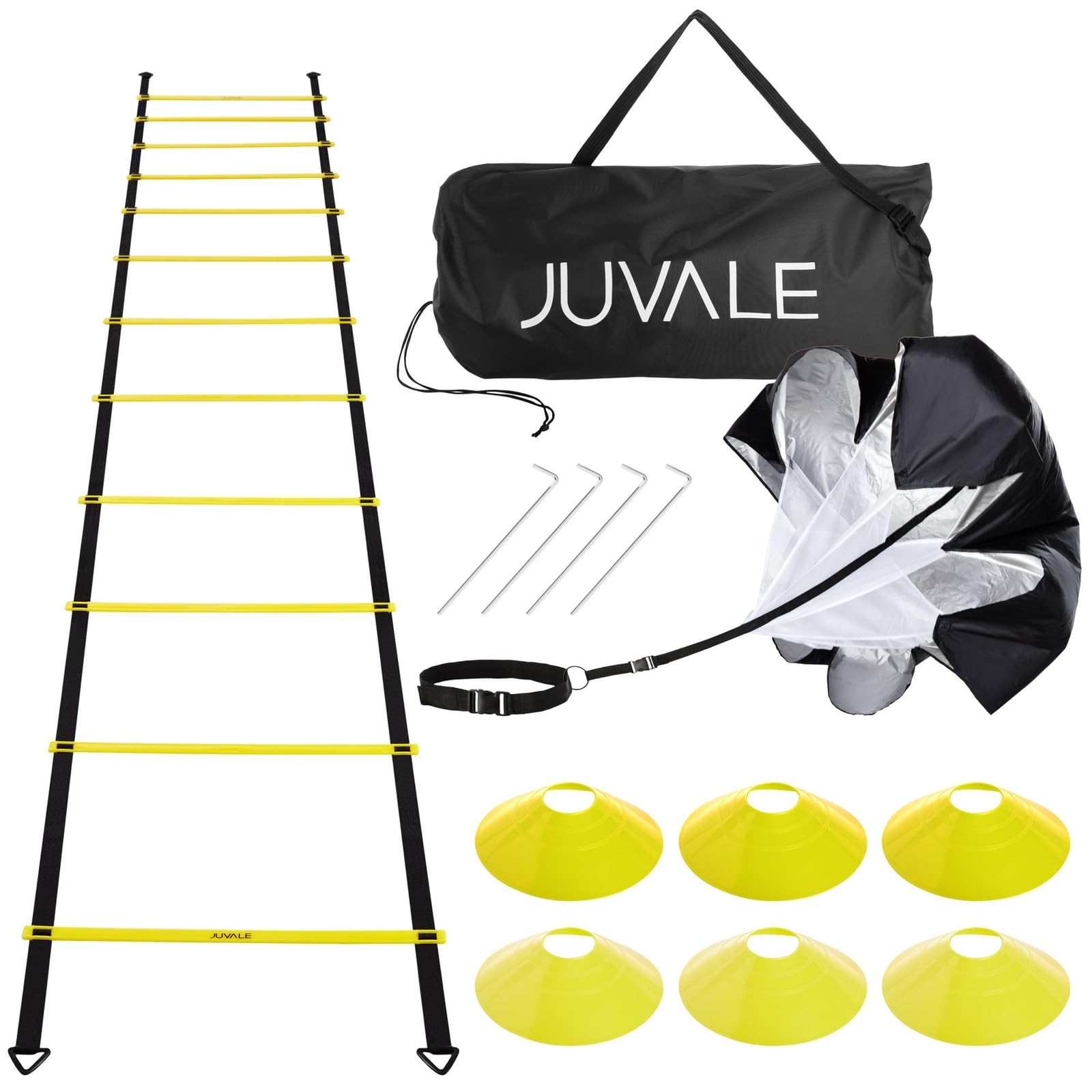 Juvale Agility Ladder Workout Equipment With 6 Speed Training Cones And Resistance Parachute, Footwork Skills Drill Gear For Foo