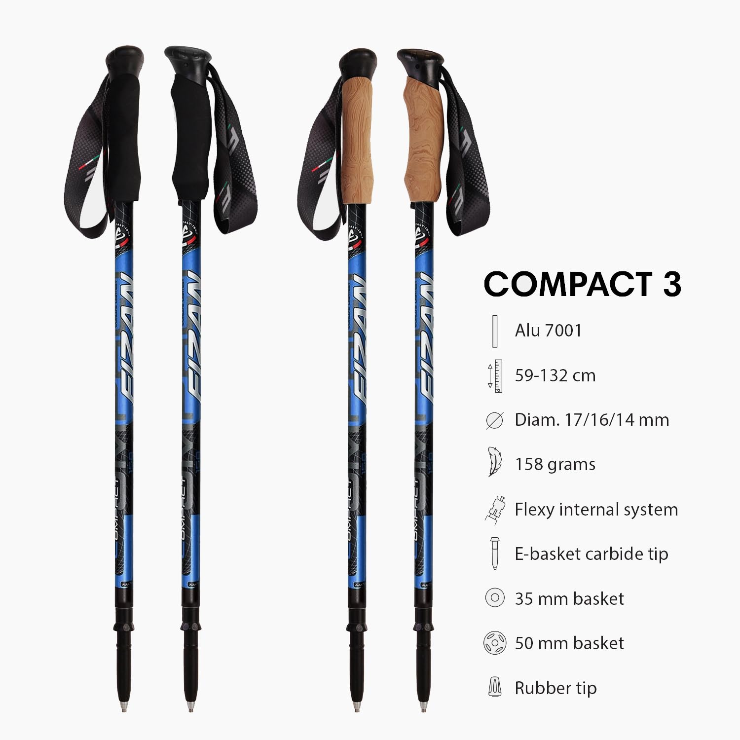 Fizan Compact 3 Trekking Poles - 5.6 oz Ultralight, Backpacking, Thru Hiking Poles, Adjustable, Collapsible, Customized Fit, EVA