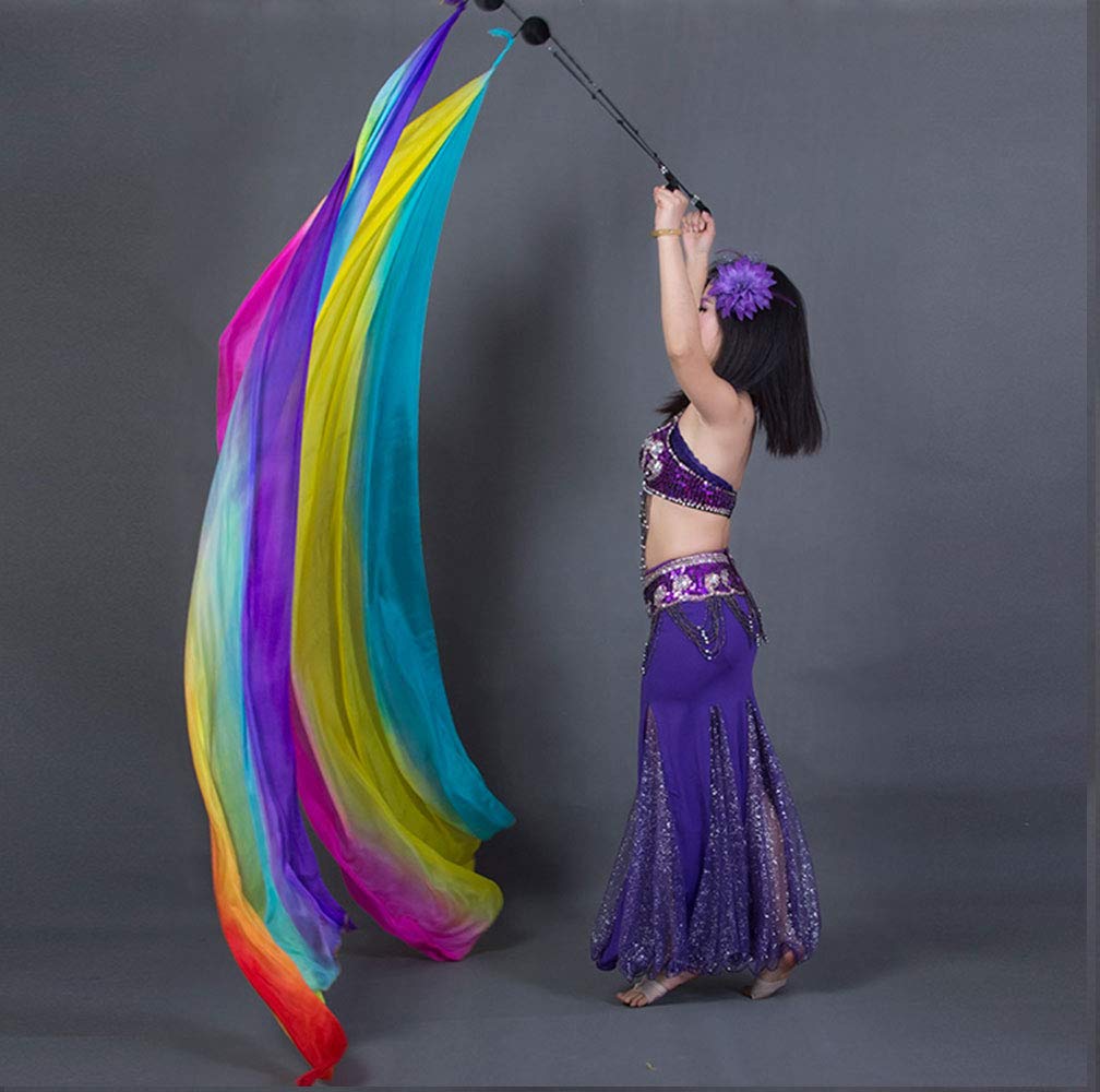 Kikigoal 2Pcs 2.5X0.9M/98.43''X35.43'' Multi-Color Dance Silk Veil Poi (2.5X0.9M/98.43''X35.43'', Pink Yellow Blue)
