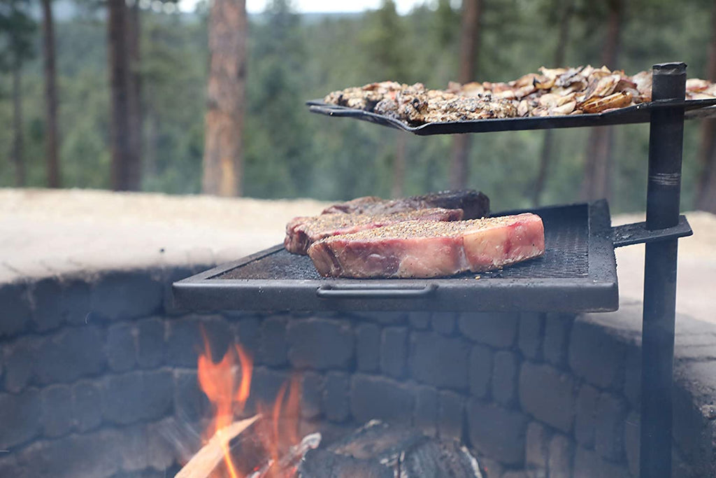 Gamemaker - Open Fire Cooking Gravity Combo Grill & Skillet, Ultimate Camping Cooking Tool Black, Grill Dimensions: 18.5 X 16.37