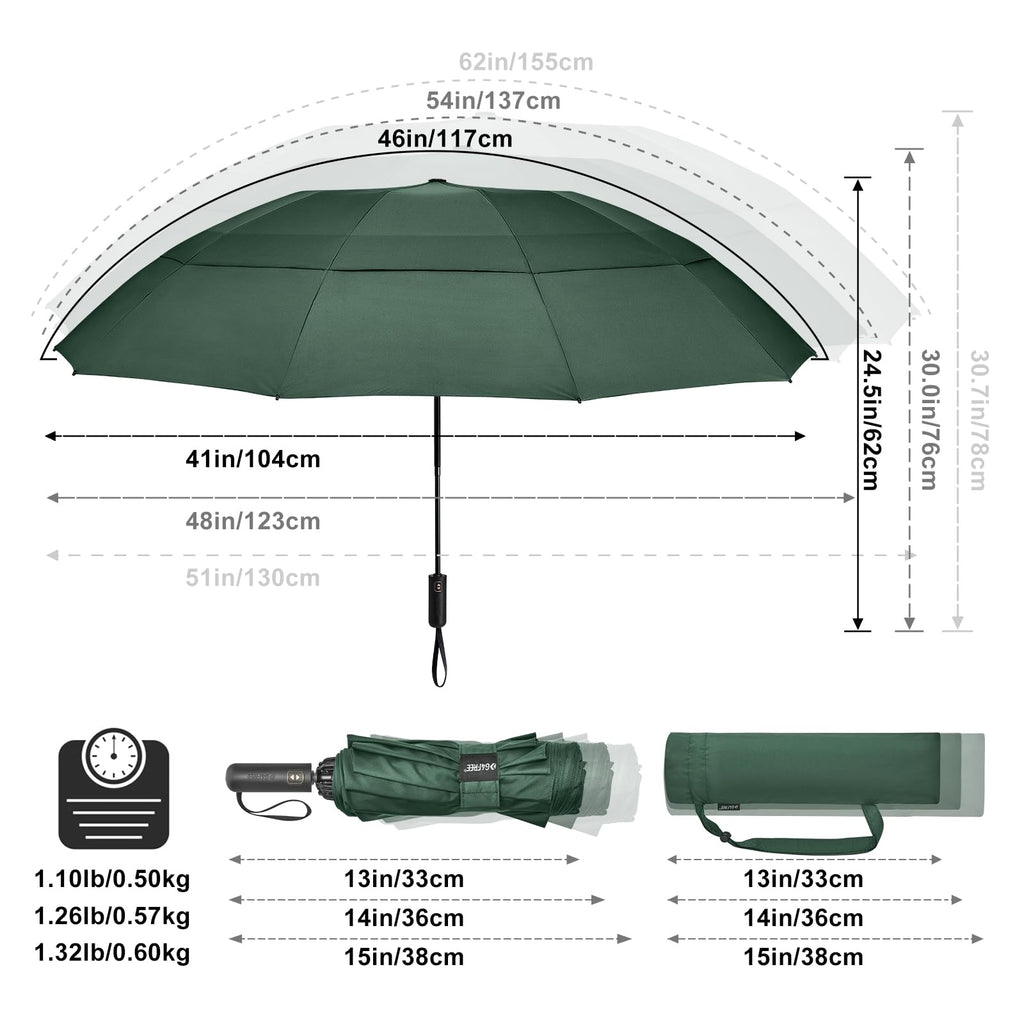 G4Free 46 Inch Large Golf Umbrella Compact Reverse Travel Umbrella Automatic Open Close (Green)