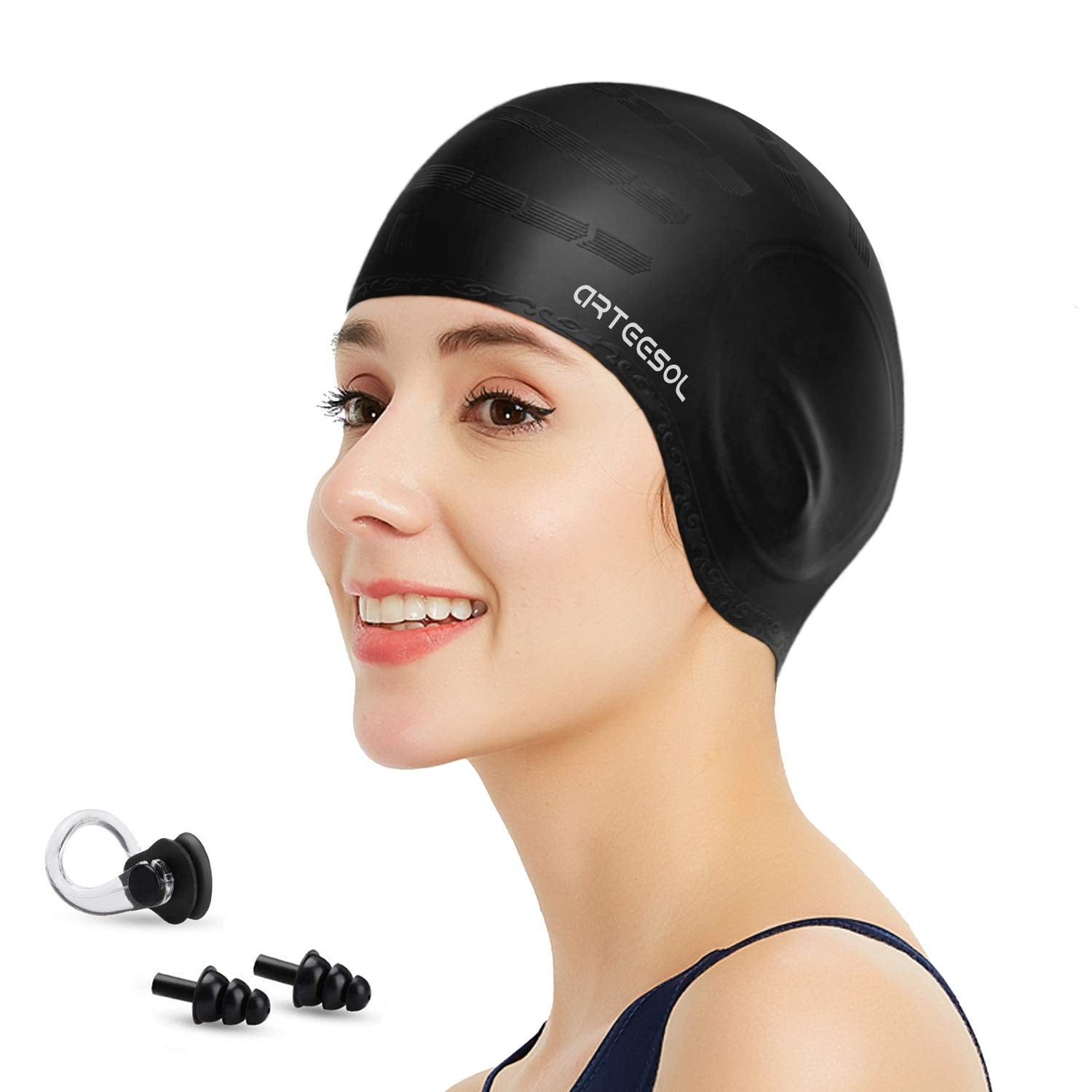 Swimming Cap, Silicone Swim Cap For Women Men, Durable Non-Slip Waterproof Swim Cap Protect Ears, Long Hair For Adults, Older Ki