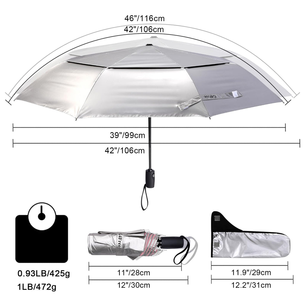 G4Free Upf 50+ Uv Protection Travel Umbrella 46 Inch Windproof Silver Coating Sun Blocking Umbrella(Silver/Pink)