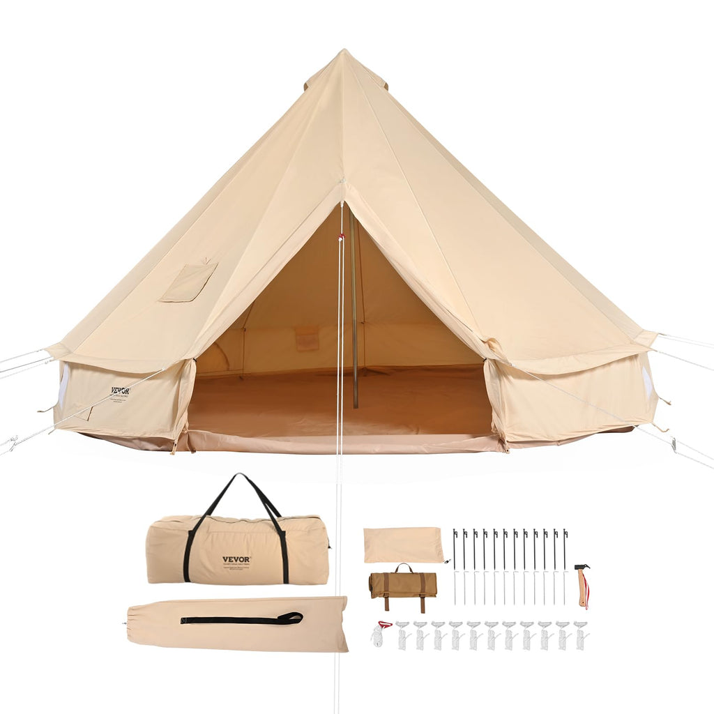 Vevor Canvas Bell Tent, Yurt Tents 4 Seasons 4 M/13.12 Ft, Canvas Tents For Camping With Stove Jack Holds Up To 6 People, Family