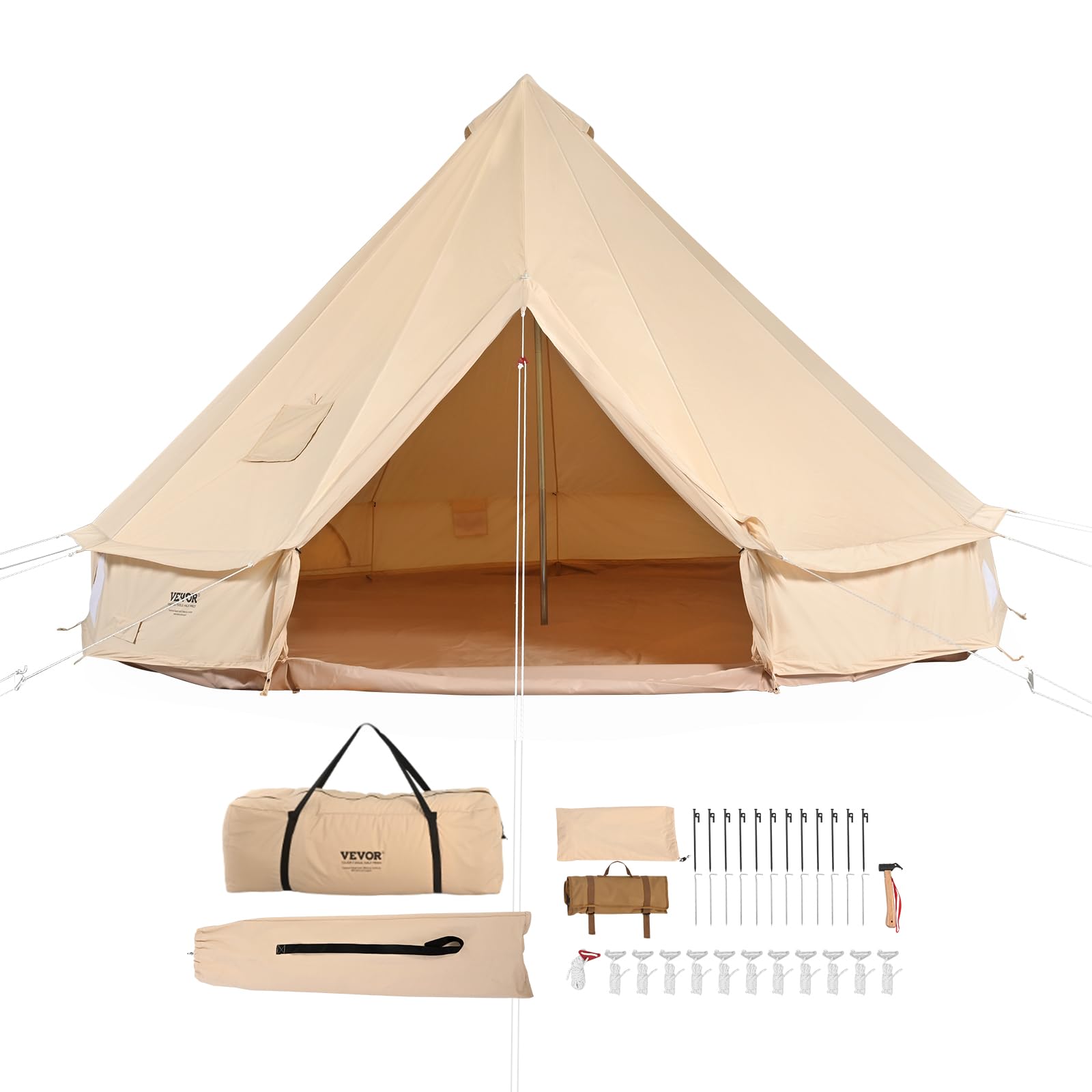 Vevor Canvas Bell Tent, Yurt Tents 4 Seasons 4 M/13.12 Ft, Canvas Tents For Camping With Stove Jack Holds Up To 6 People, Family