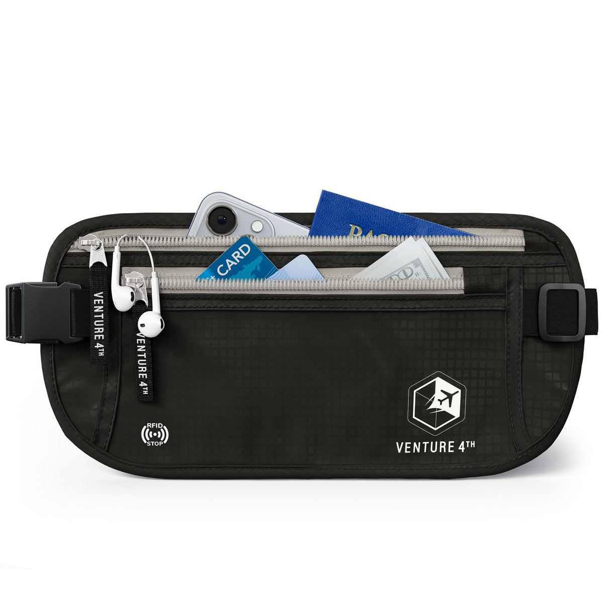 Venture4th RFID Money Belt Protect Yourself From Travel Theft Comfortable Durable and Lightweight (Black)