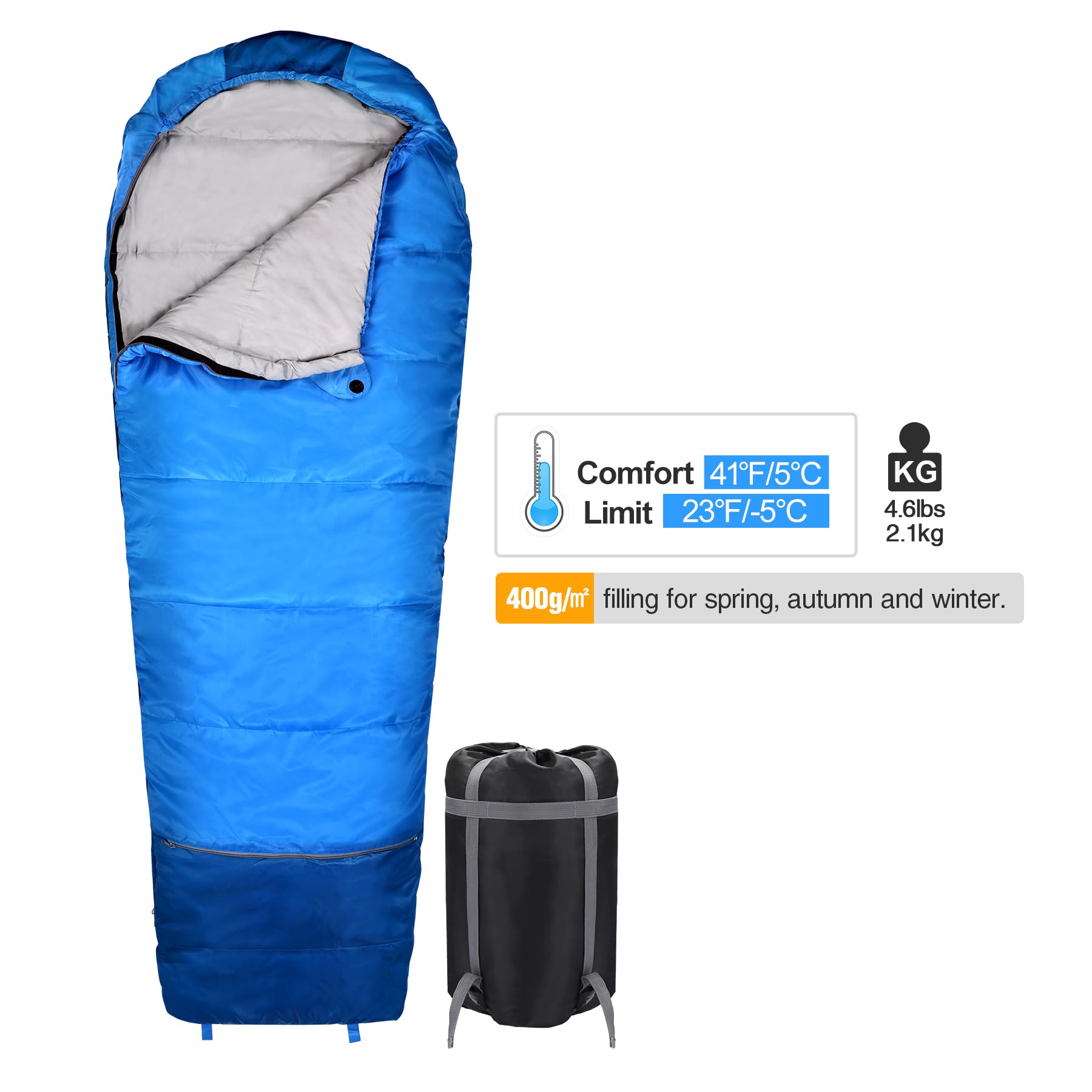 Redcamp Youth Mummy Sleeping Bag For Camping Zipped Small, 40 Degree 3 Season Cold Weather Kids Sleeping Bag Fit Boys & Teens