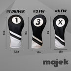 Majek Golf Headcovers Black And White Leather Style 1, 3, X Driver And Fairway Head Covers Fits 460Cc Drivers