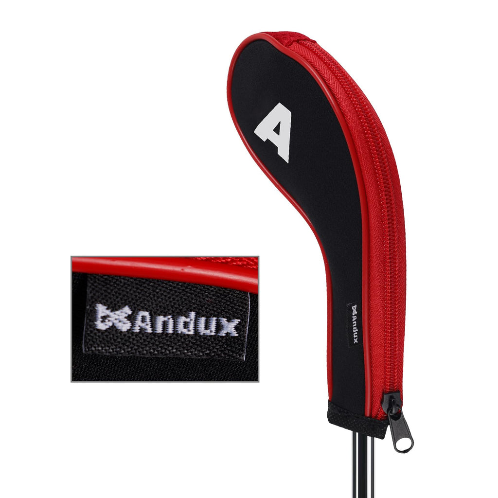 Andux Number Print Golf Iron Club Head Covers Long Neck With Zipper 12Pcs/Set Black/Red