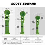 Scott Edward Green Grey White Argyle Golf Club Head Covers, Acrylic Yarn Double-Layers Knitted, With Rotatable Number Tags Set O