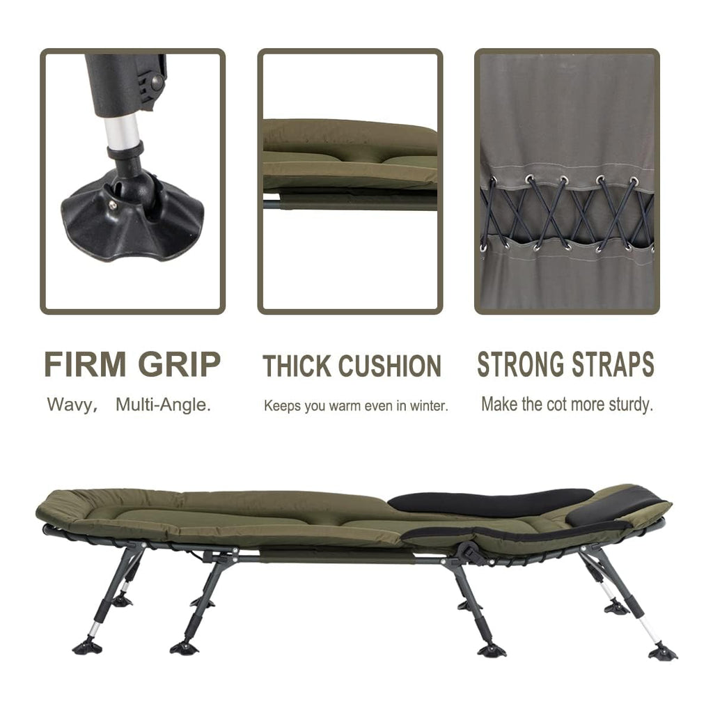 Yougym Xxl Camping Cots For Adults 330Lbs With Carry Bag, Heavy Duty Folding Bed With Soft Padded Cushion, Portable Military Cot