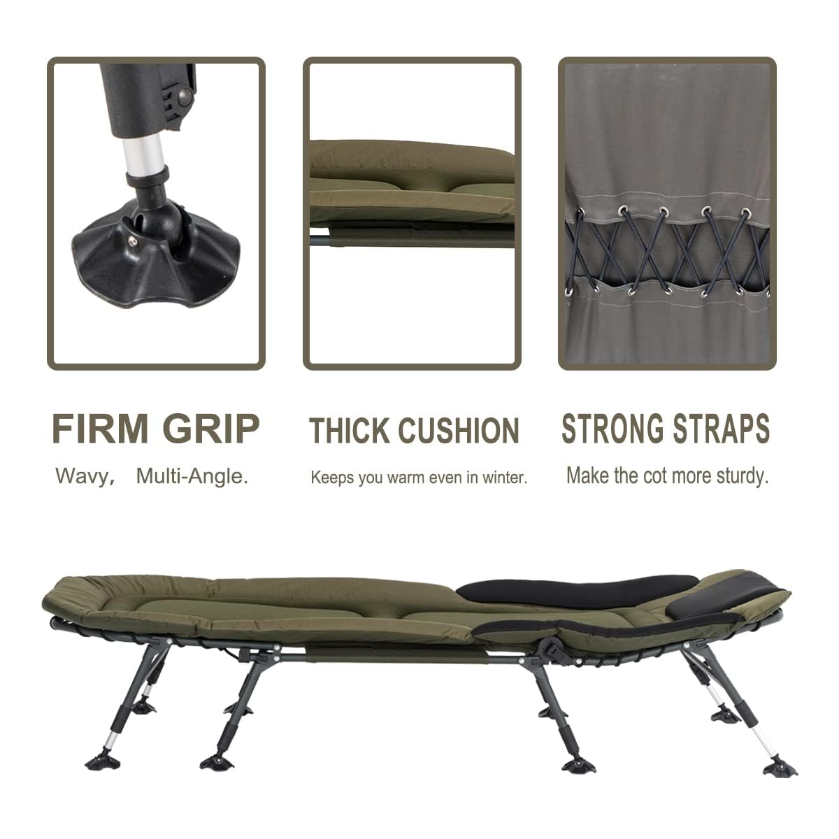 Yougym Xxl Camping Cots For Adults 330Lbs With Carry Bag, Heavy Duty Folding Bed With Soft Padded Cushion, Portable Military Cot