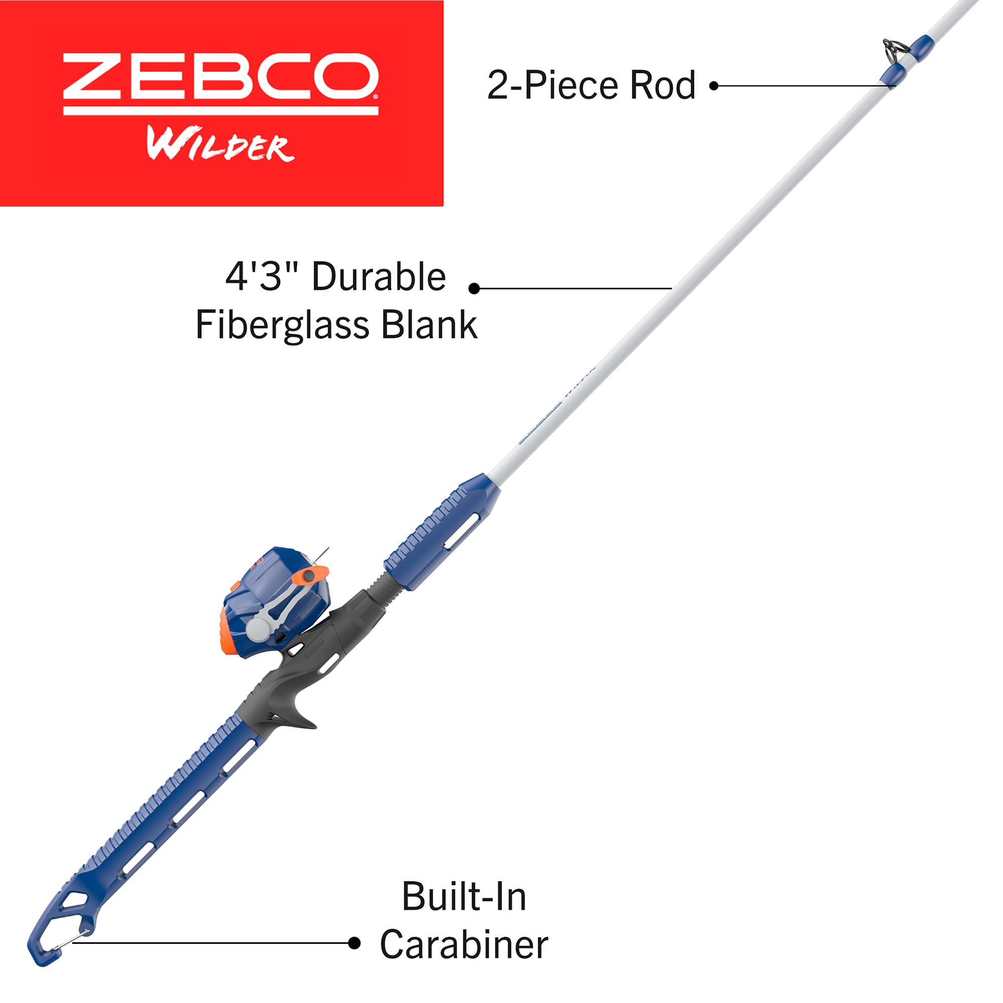 Zebco Kids Wilder Spincast Reel And Fishing Rod Combo, 4-Foot 3-Inch 2-Piece Fishing Pole, Size 20 Reel, Changeable Right- Or Le