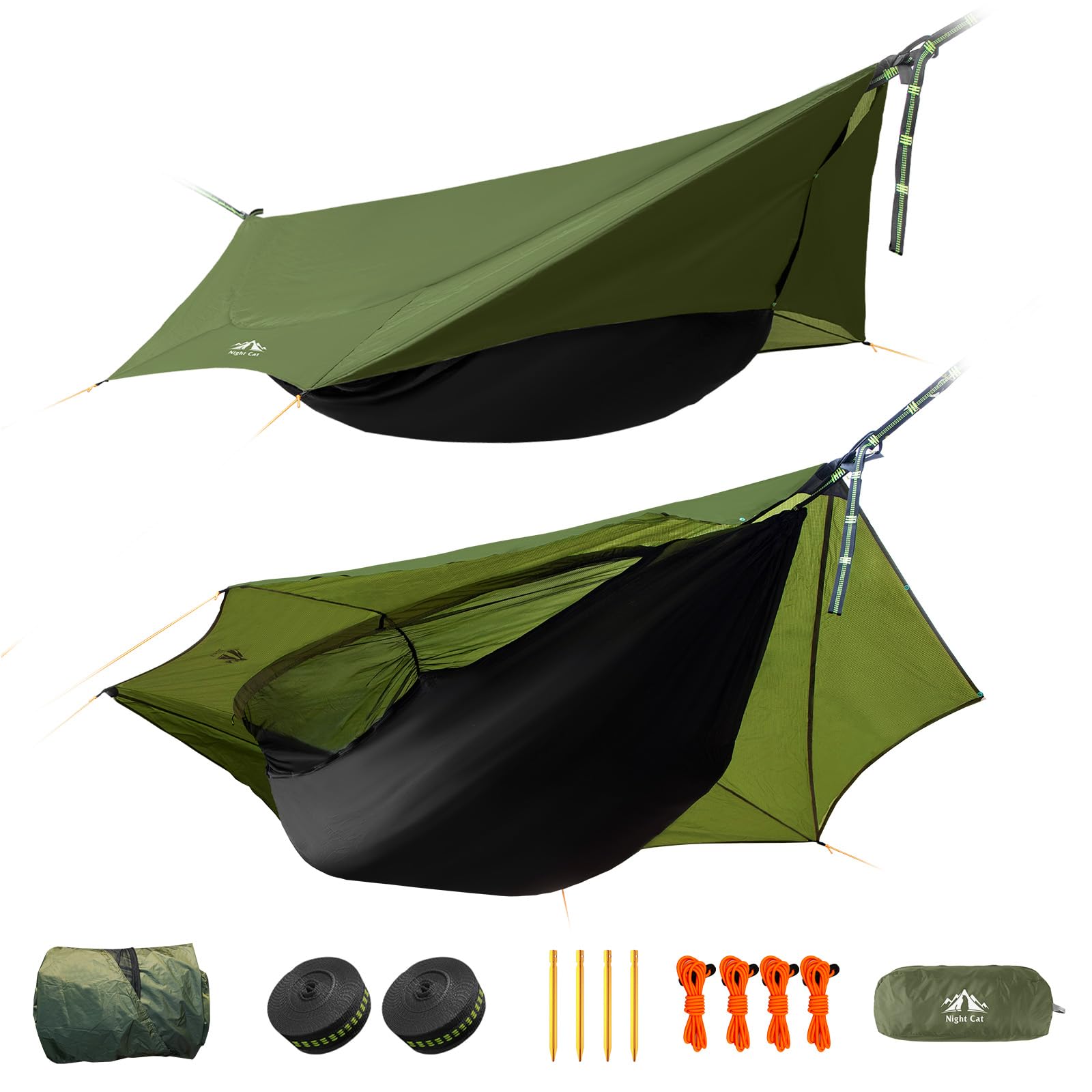 Night Cat Camping Hammock Tent: Lightweight Portable 4 In 1 Hammock With Rain Tarp And Mosquito Net For Hiking Jungle Outdoor Gr