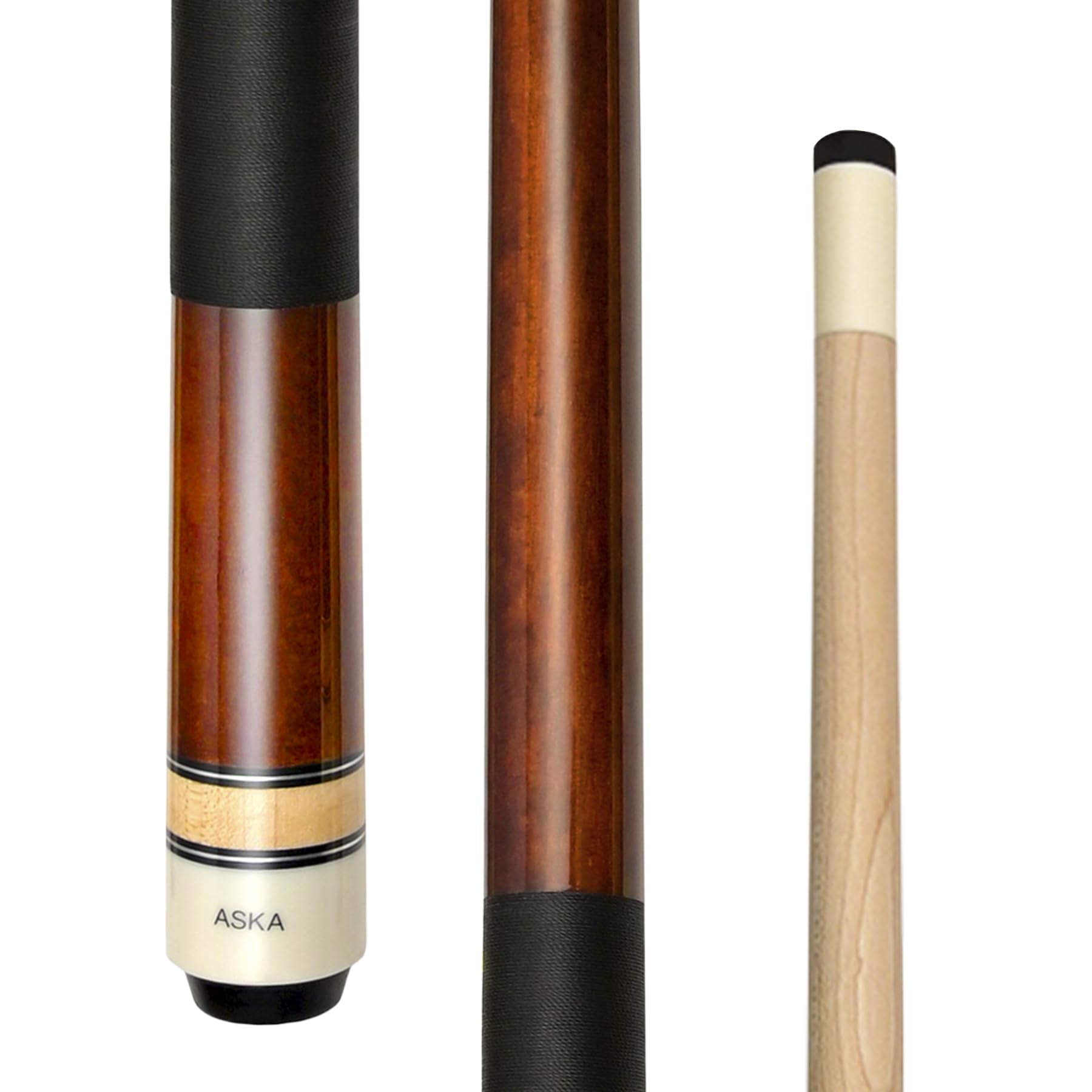 ASKA 52  Short Pool Cue Stick, Brown Canadian Maple Billiard Cue, 13mm Tip, 5/16x18 Joint, Nylon Wrap
