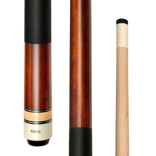 ASKA 52  Short Pool Cue Stick, Brown Canadian Maple Billiard Cue, 13mm Tip, 5/16x18 Joint, Nylon Wrap