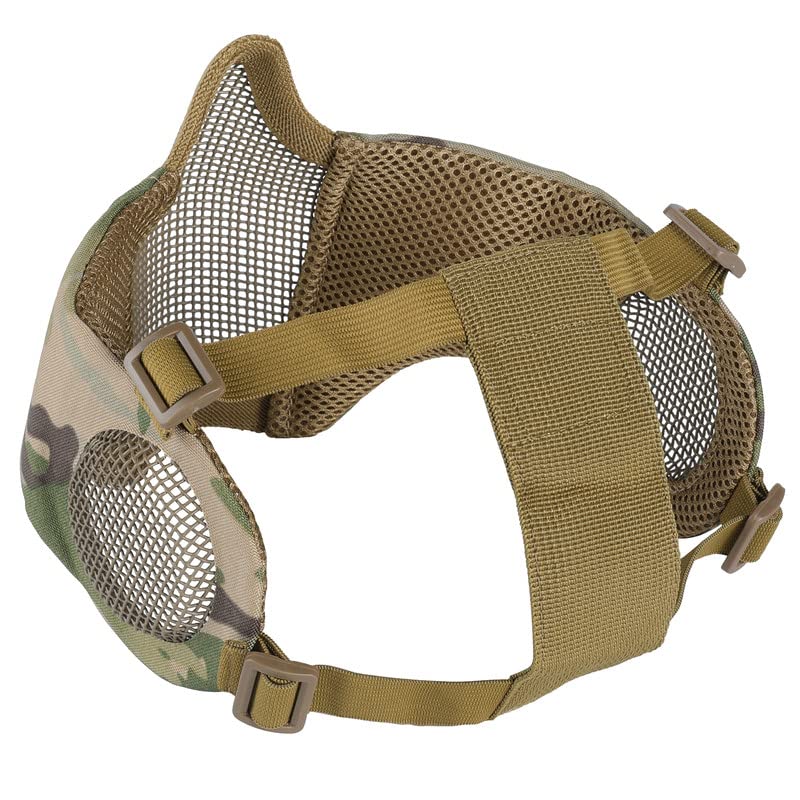 Onetigris 6'' Foldable Half Face Mesh Mask With Ear Protection, Tactical Lower Face Protective Mask (Camo Color)