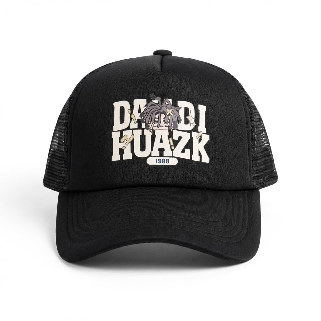 Faas Unisex Breathable Cap For Stylish Black Trucker Cap With Graphic Print | Mesh Back Breathable Snapback Sports, Gym, Cricket