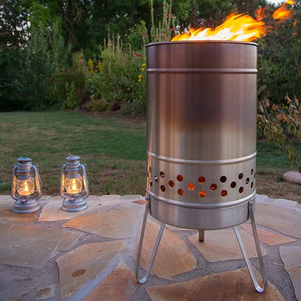 Petromax Feuerhand Fire Barrel Pyron, Stainless Steel Double-Walled Fire Pit For Yard Or Patio, Feet Protect Ground Surface, 29'