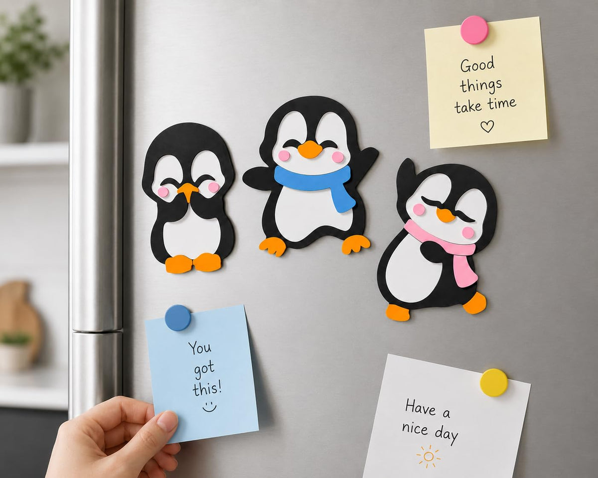 Cute Penguin Fridge Magnets Set of 3, Handmade Refrigerator Magnets, Kawaii Penguin Kitchen Decor, Decorative Animal Magnets for