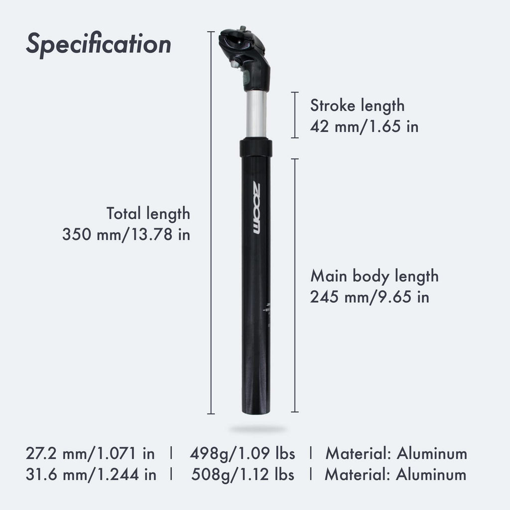 Djc Bike Suspension Seatpost Shock Absorber Damper Post 272 309 316 Mm, Lightweight Aluminum Body (Full Silver Color, 316Mm)