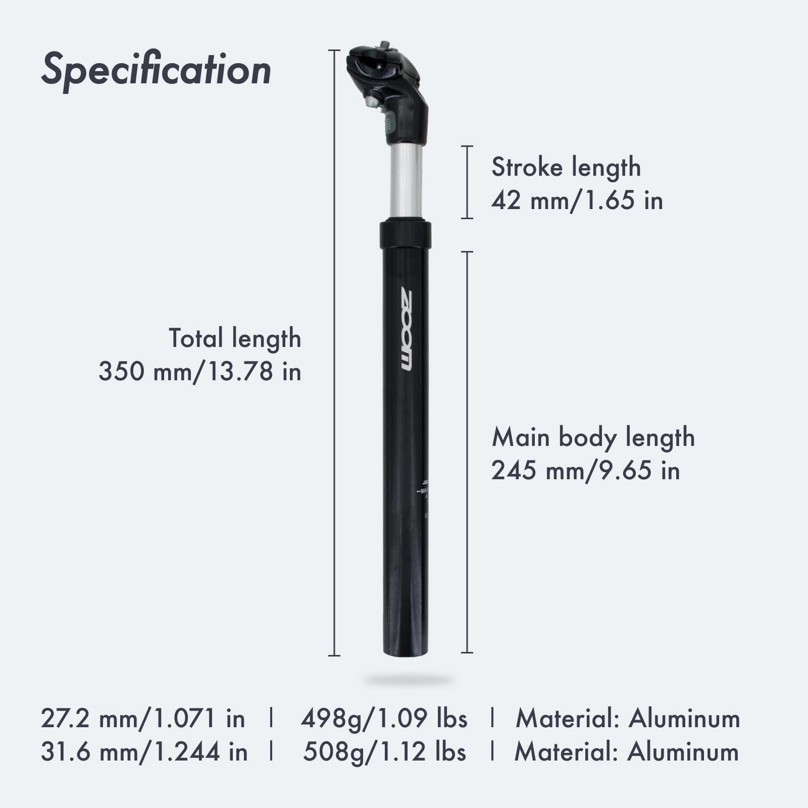 Djc Bike Suspension Seatpost Shock Absorber Damper Post 272 309 316 Mm, Lightweight Aluminum Body (Full Silver Color, 316Mm)