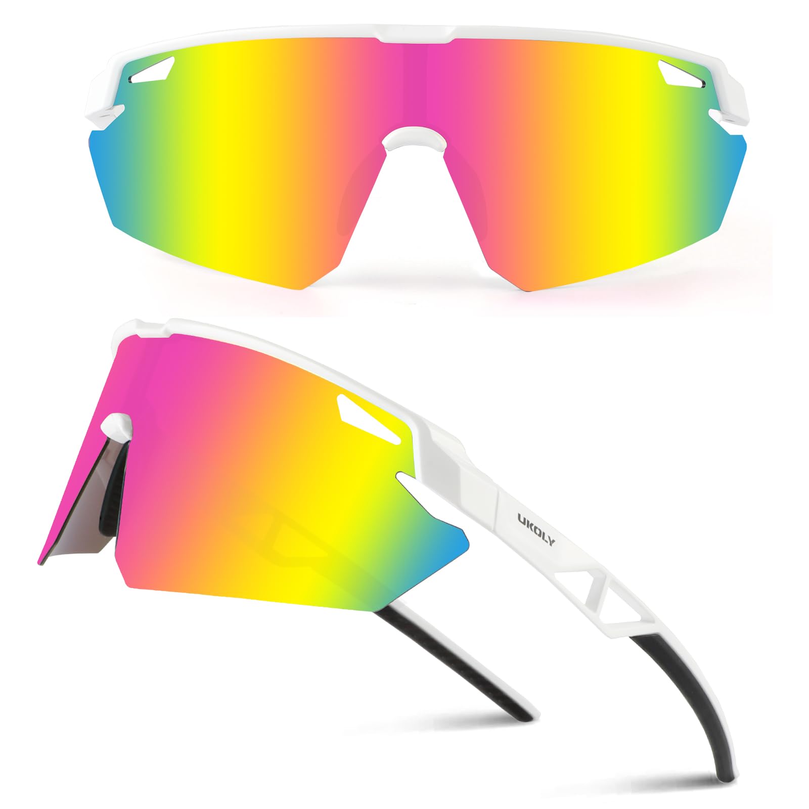 Ukoly Polarized Sports Sunglasses for Men Women,Sun Glasses for Running Cycling Baseball Fishing Golf UV400 Protection (White fr
