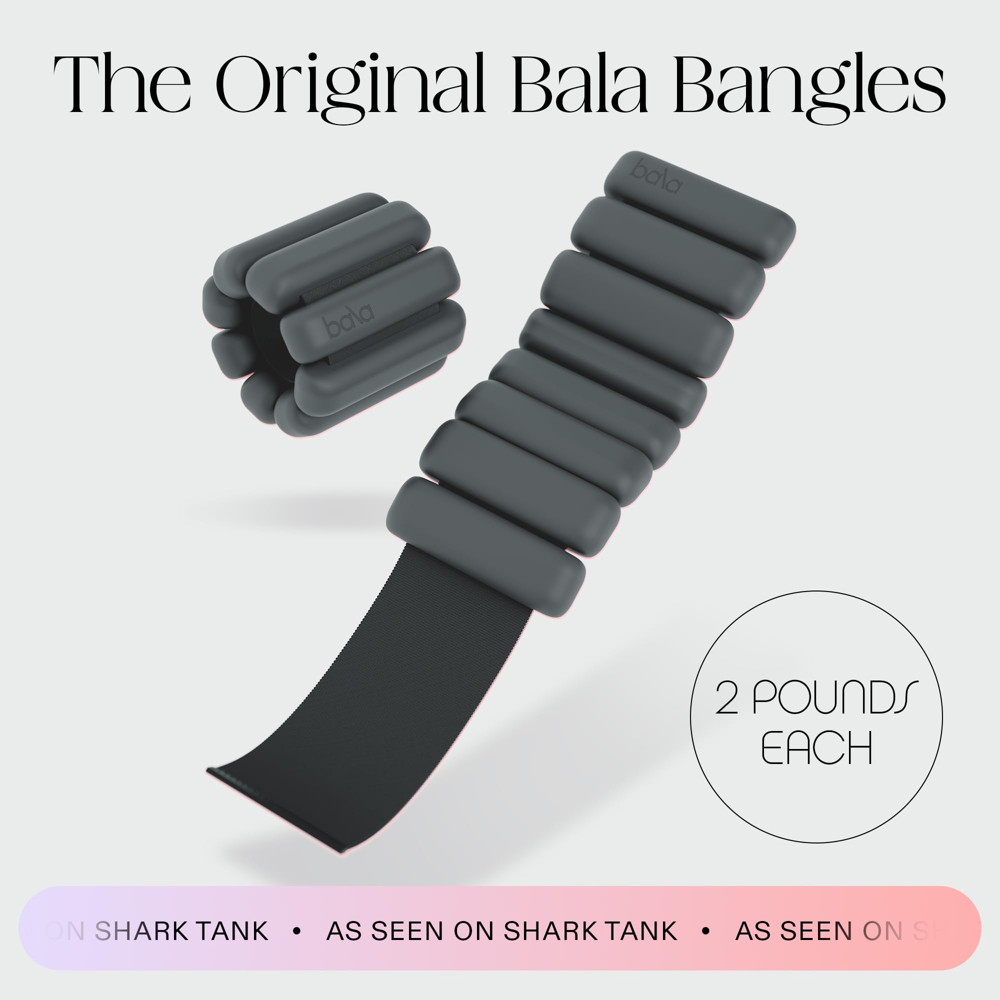 Bala Bangles Wrist & Ankle Weights for Women & Men (Charcoal) - 2 Pound Adjustable Silicone Weighted Bracelet Set for Gym, Yoga,