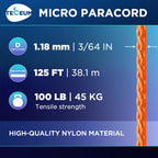 Teceum Micro Paracord - Orange - 1.18 Mm X 125 Ft - Micro Utility Cord - Thin Braided Paracord Rope Nylon Polyester - Wind Chime