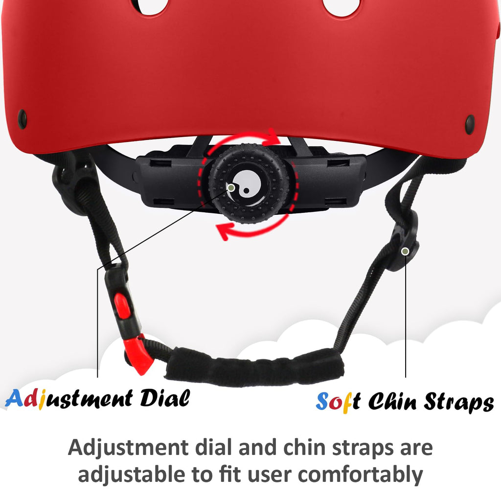 Kids Bike Helmet, Adjustable And Multi-Sport, From Toddler To Youth, 3 Sizes (Red)