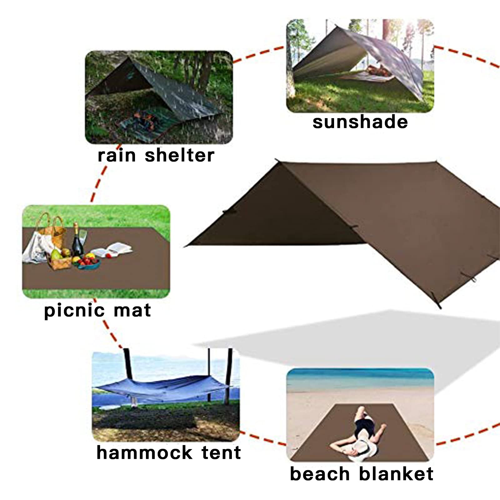 Kalinco Camping Tarp Waterproof, 10X12Ft Hammock Rain Fly Tarp Tent, Multifunctional Tent Footprint, Lightweight And Compact For