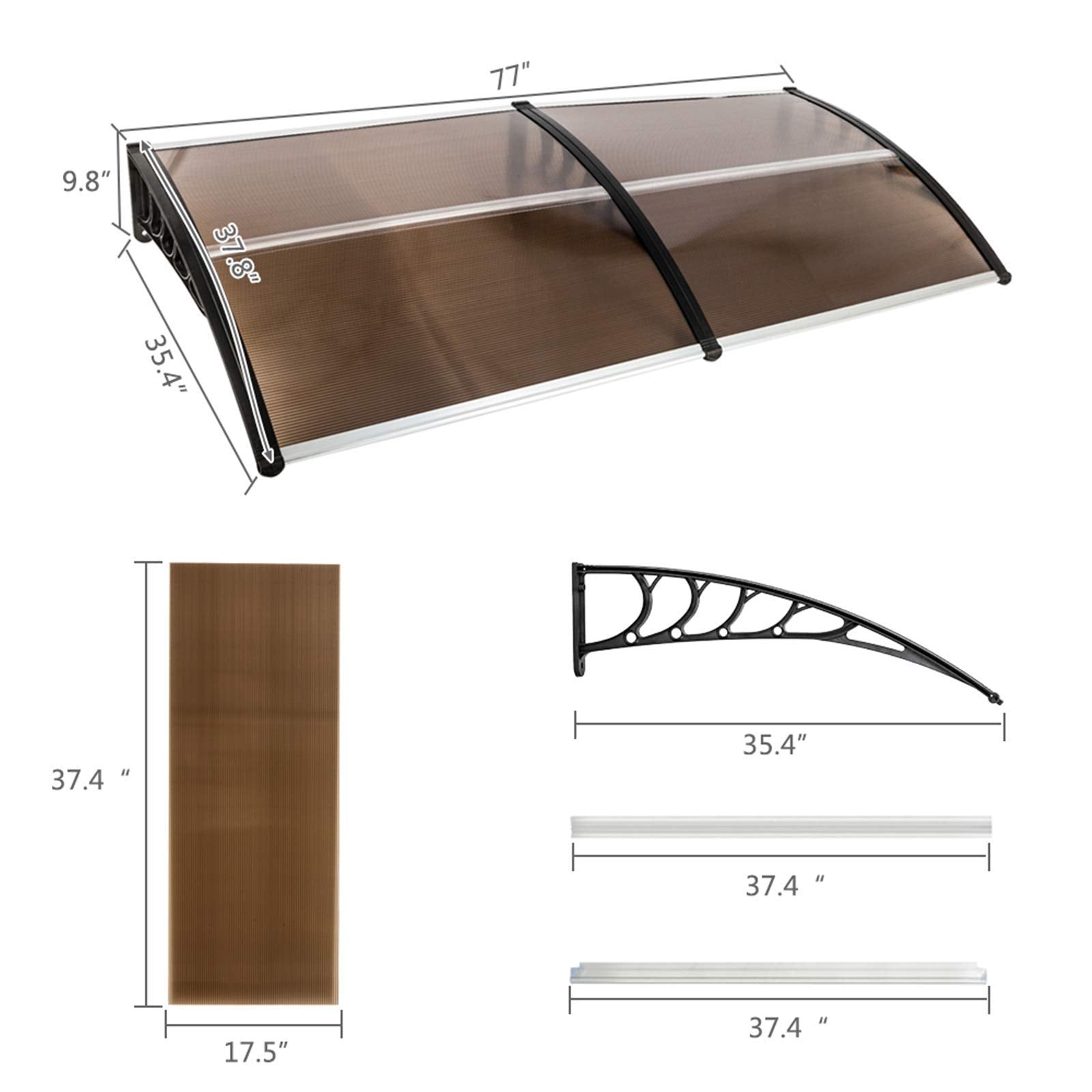 Patio Door Window Awning Canopy, Polycarbonate Cover Front Door Outdoor Patio Awning Canopy Uv Rain Snow Protection Hollow Sheet