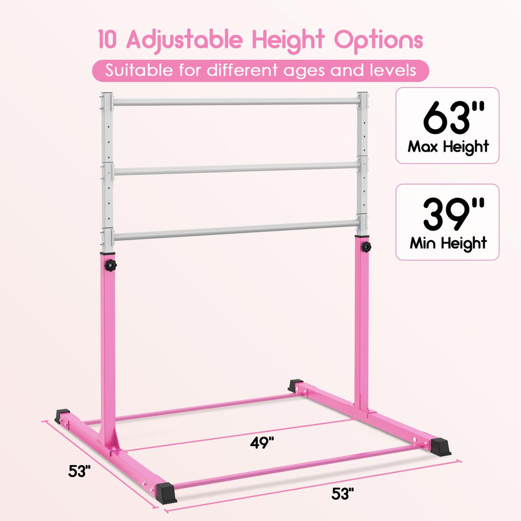 Safly Fun Gymnastics Bar For Kids Ages 3-15 For Home - Steady Steel Construction, Anti-Slip, Easy To Assemble, 3' To 5' Adjustab