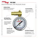 Accu-Gage By Milton Presta Valve Bike Tire Pressure Gauge With Bleeder Valve, For 0-15 Psi - Ansi Certified