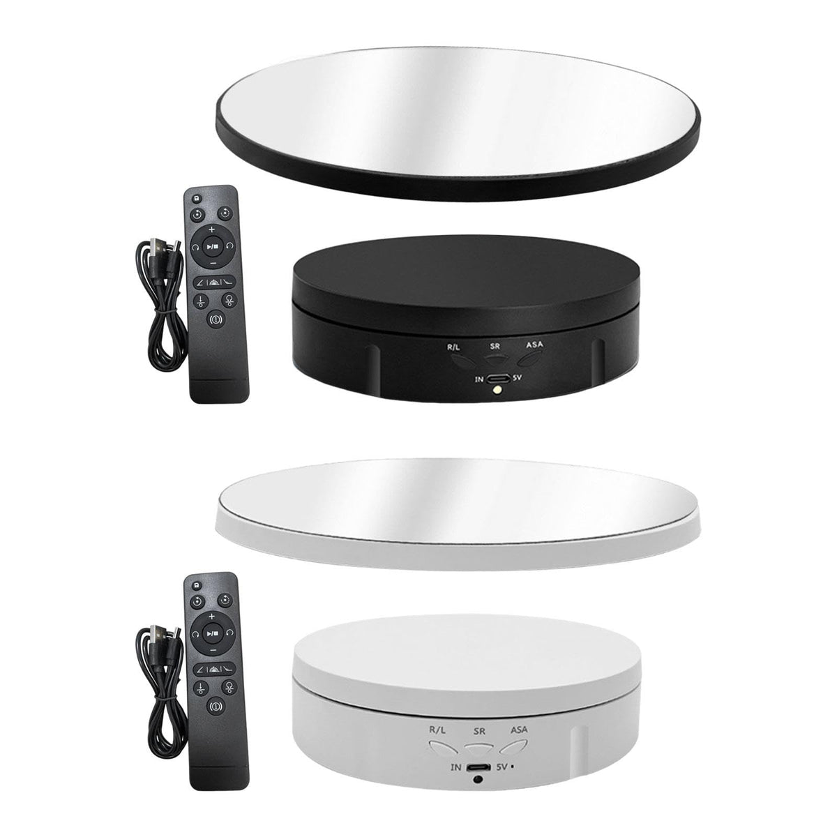 SAZ DEKOR 360 Degree Turntable Display Stand Mirror Covered for Video Cake Photography White