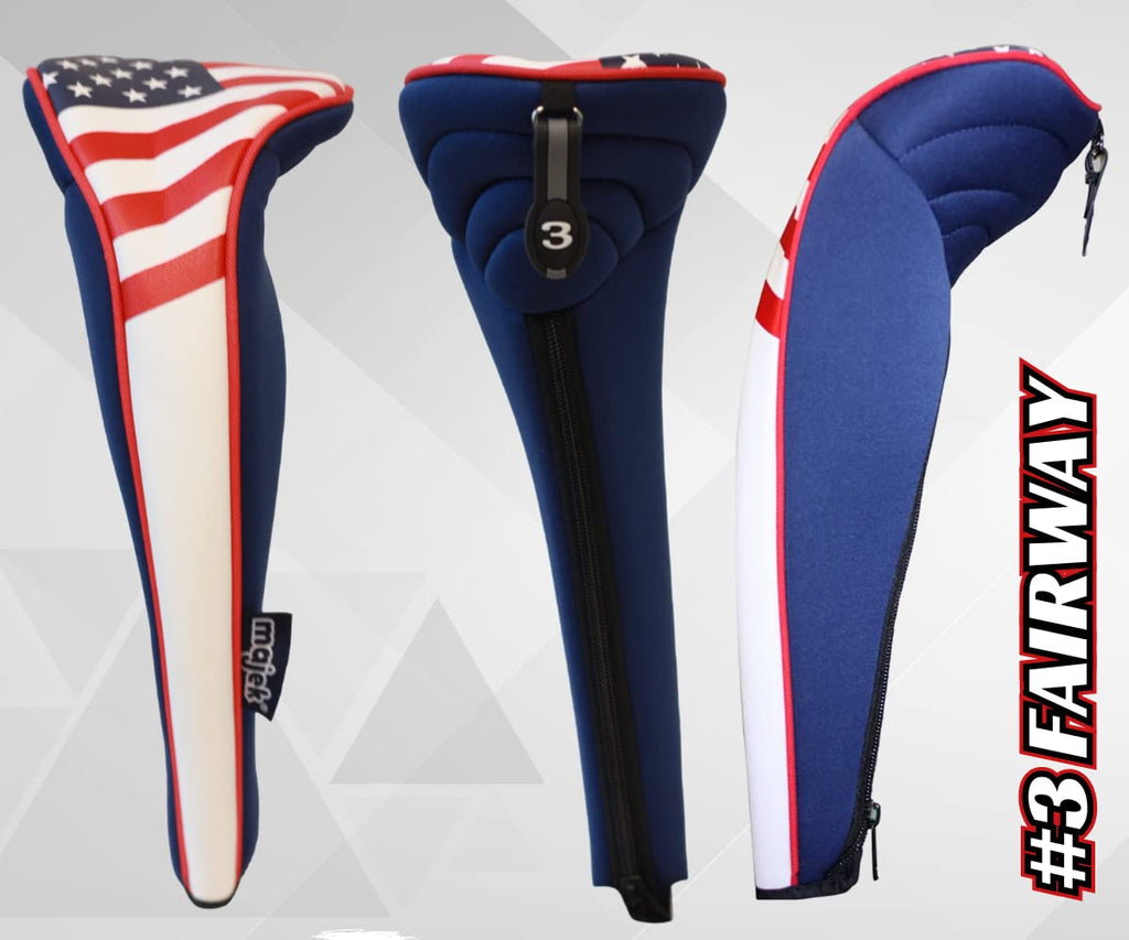 Usa Patriot Golf Zipper Head Covers Driver 1 3 5 Fairway Woods Headcovers U.S.A Neoprene Style Patriotic Driver Fits All Fairway