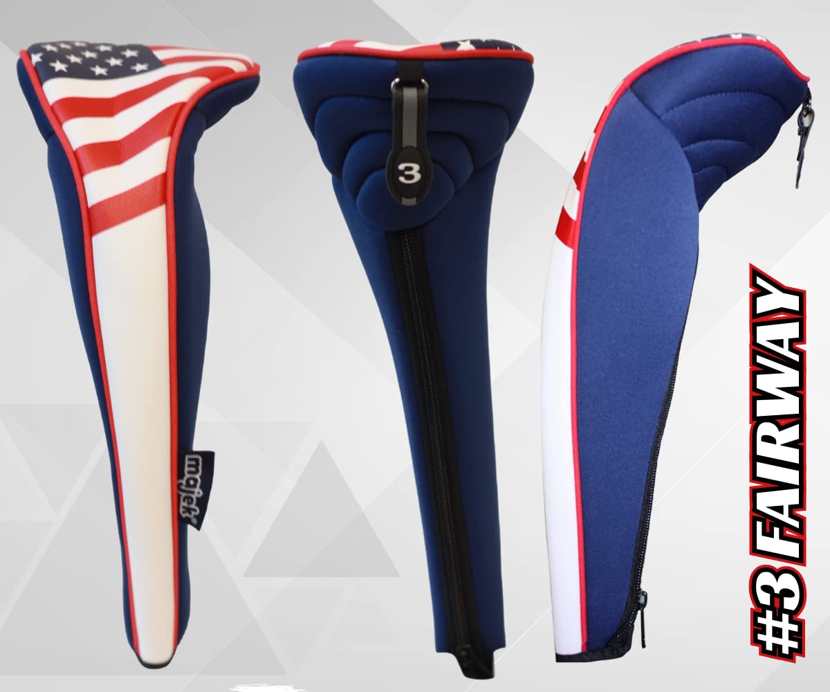 Usa Patriot Golf Zipper Head Covers 3 Fairway Wood Headcover Neoprene Style Patriotic