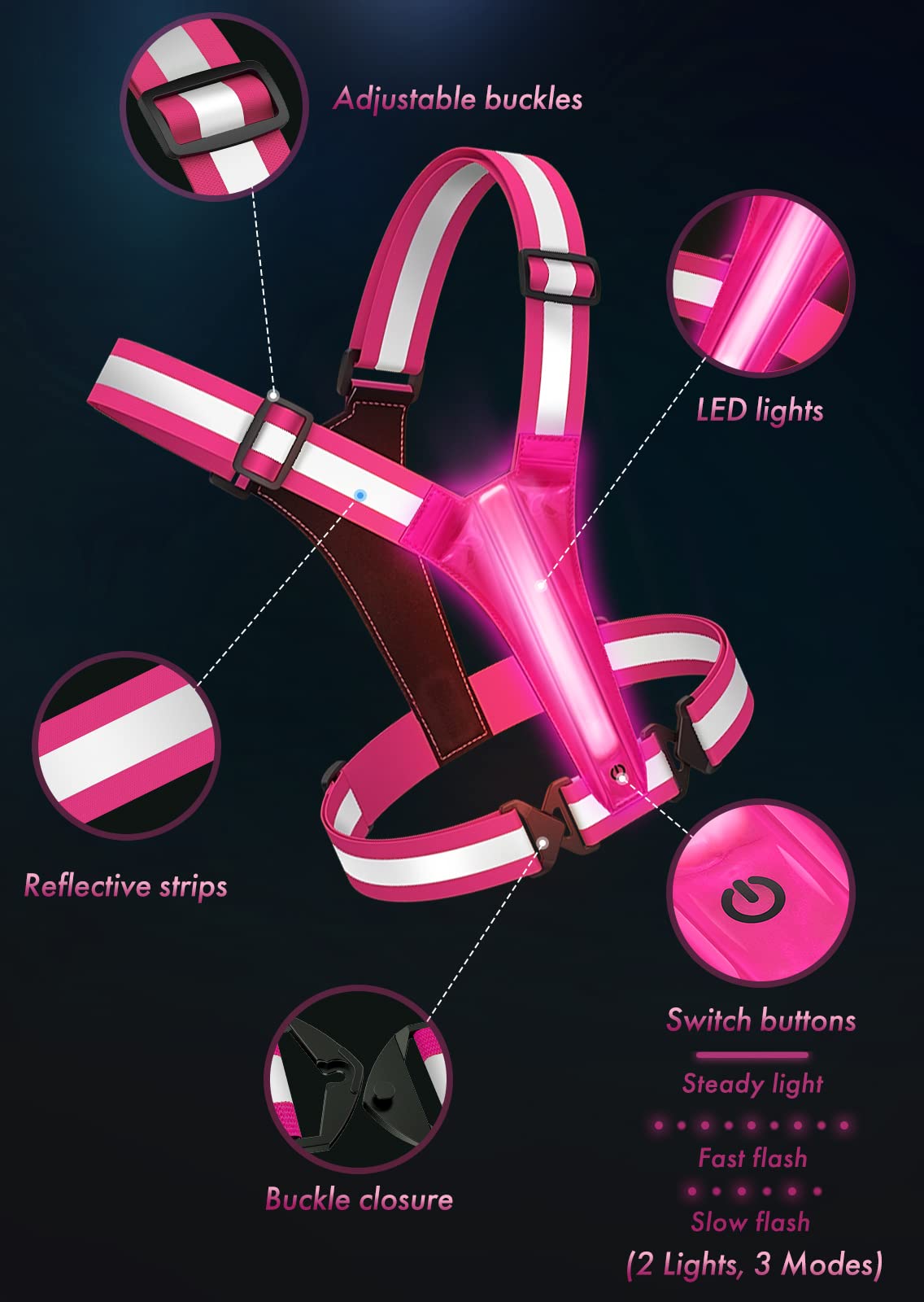 Fokia Kunbio Led Reflective Running Vest Gear,Light Up Vest Runners Night Walking Usb Rechargeable,Up To 11Hrs Light With Adjust