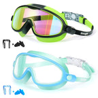 Seago Swim Goggles 2 Pack Anti-Fog Anti-Uv Wide View Uv Protection, Adjustable Swimming Goggles For Kids 3-15, Light Blue & Blac