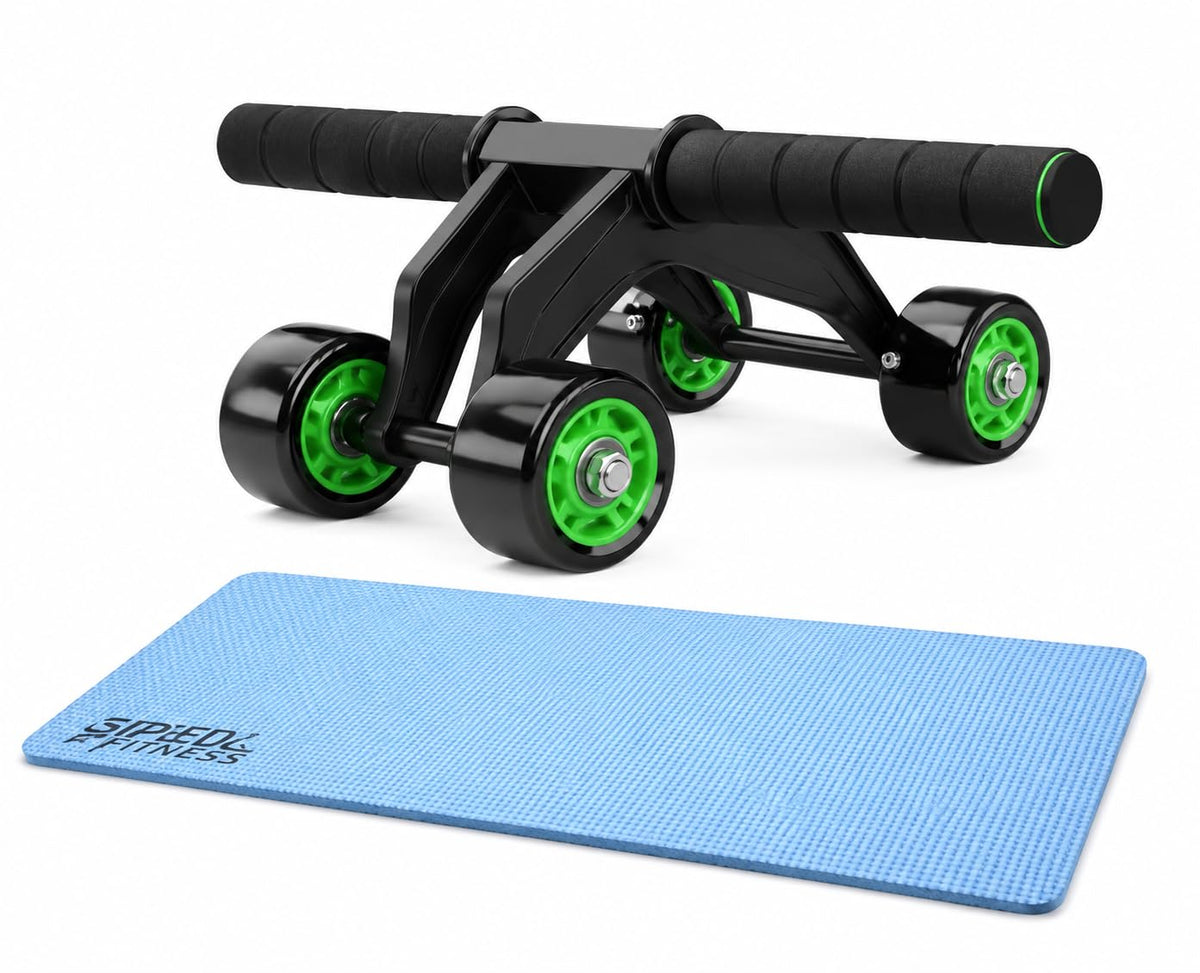 Speed Fitness 4Wheel Ab Roller with Knee Mat | Automatic Rebound Abdominal Exercise Wheel | Core Strength Trainer for Home Gym 