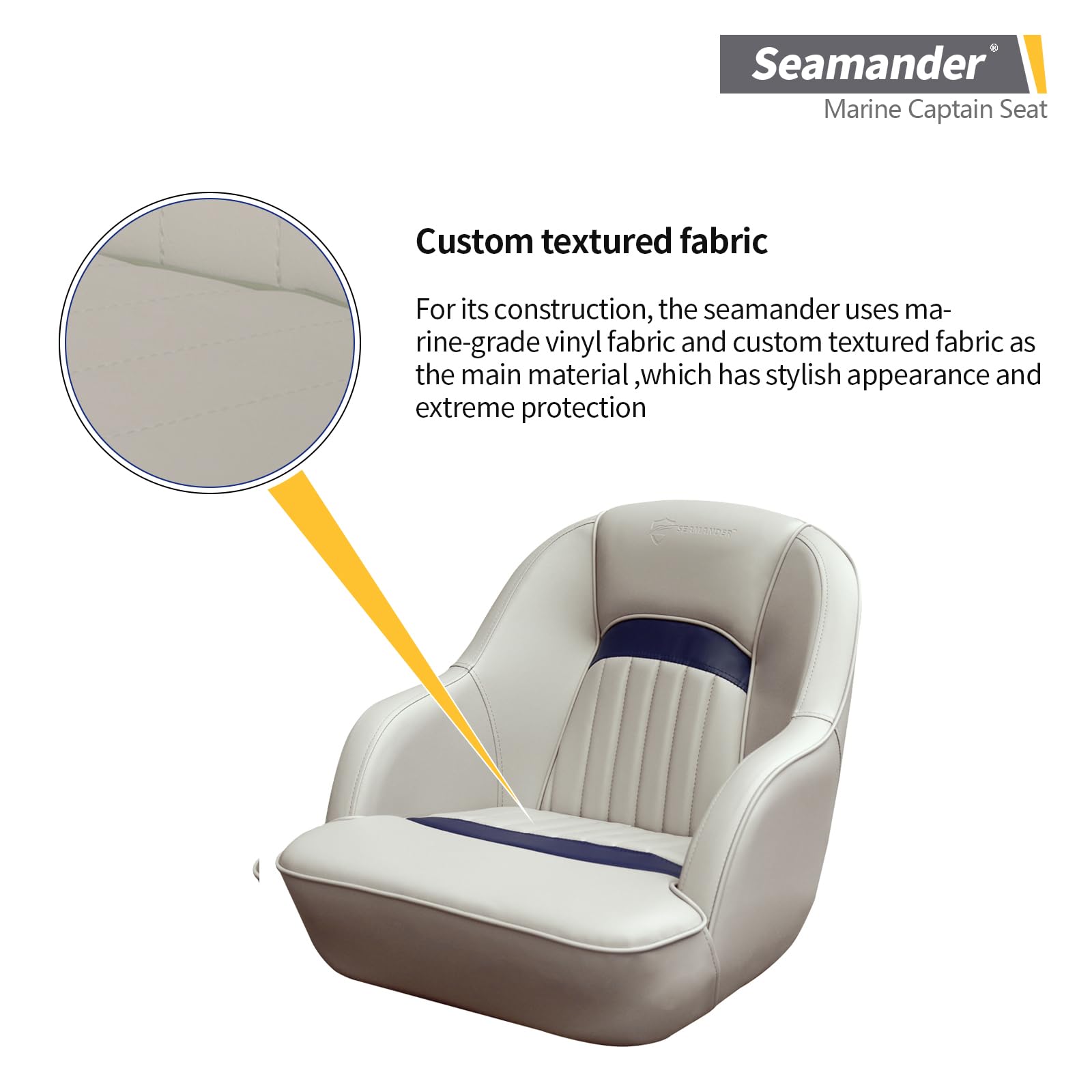 Seamander Pontoon Captains Bucket Boat Seat, 19.7H X 22.2L X 21.7D Inches, Injection Molded Plastic Frame, Plush Foam Padding, M