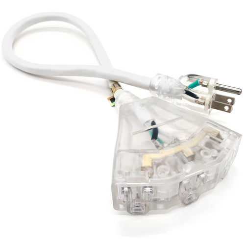 2 Ft - 12 Gauge Heavy Duty Outdoor Extension Cord - 3-Outlet Lighted Sjtw - White Heavy Duty Extension Cord By Watts Wire - Shor
