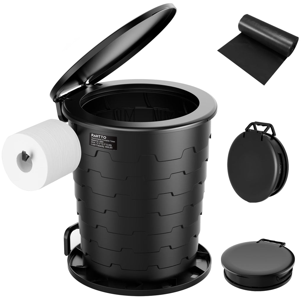Pahtto Portable Toilet For Adults, Retractable Porta Potty For Camping, Fishing, Rv Travel, Road Trips With Toilet Paper Holder