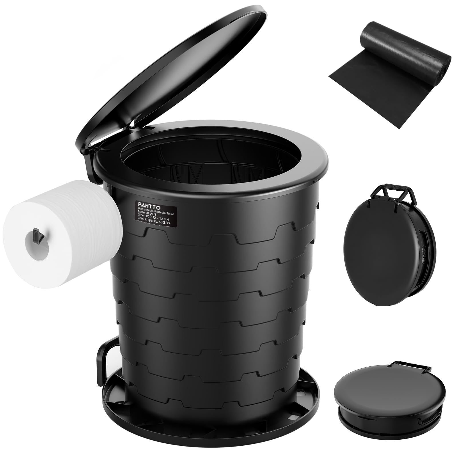 Pahtto Portable Toilet For Adults, Retractable Porta Potty For Camping, Fishing, Rv Travel, Road Trips With Toilet Paper Holder