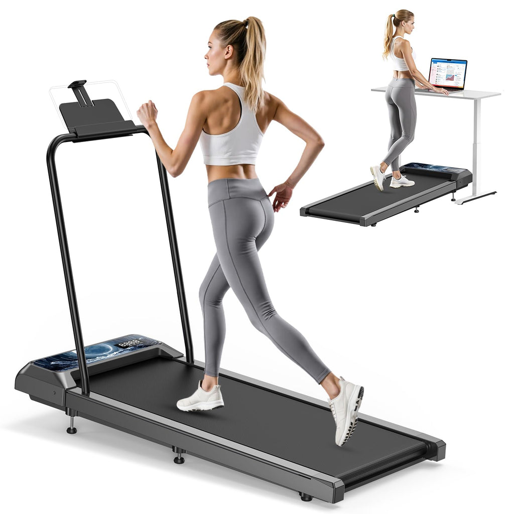 Rjop Walking Pad Treadmill With 8% Adjustable Incline And Removable Handle Bar, Compact Under Desk Treadmills For Home Small Wit