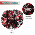 Lovecheer 2Pcs Pom Poms Cheerleading Black And Red And Silver Metallic Cheerleader Pom Poms With Handle For Dance Party Sports S