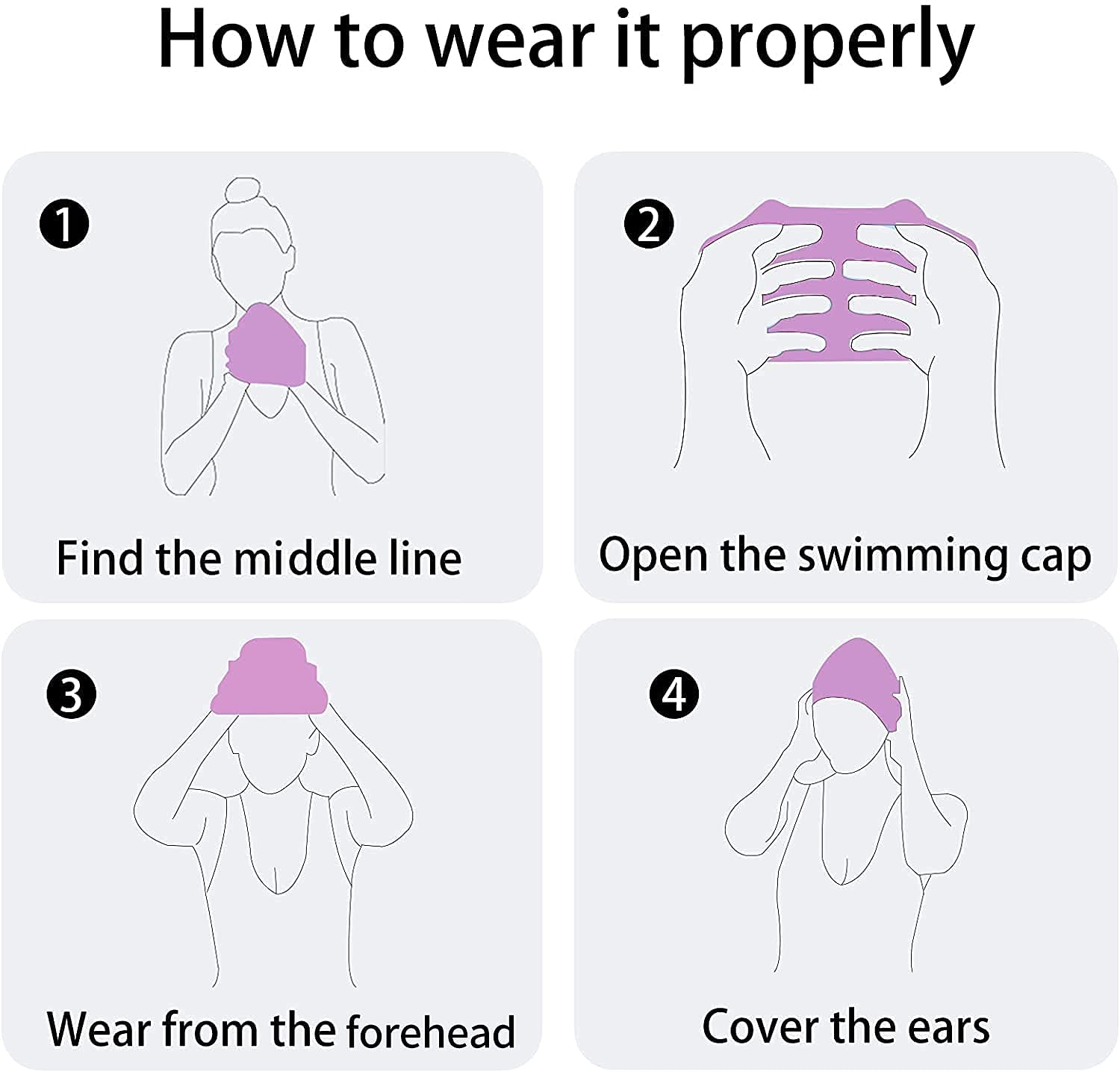 Moolecole Soft Waterproof Silicone Swim Cap Girls Summer Pool Sea Swimming Cap Bathing Haircare Hat Long Hair Purple Butterfly