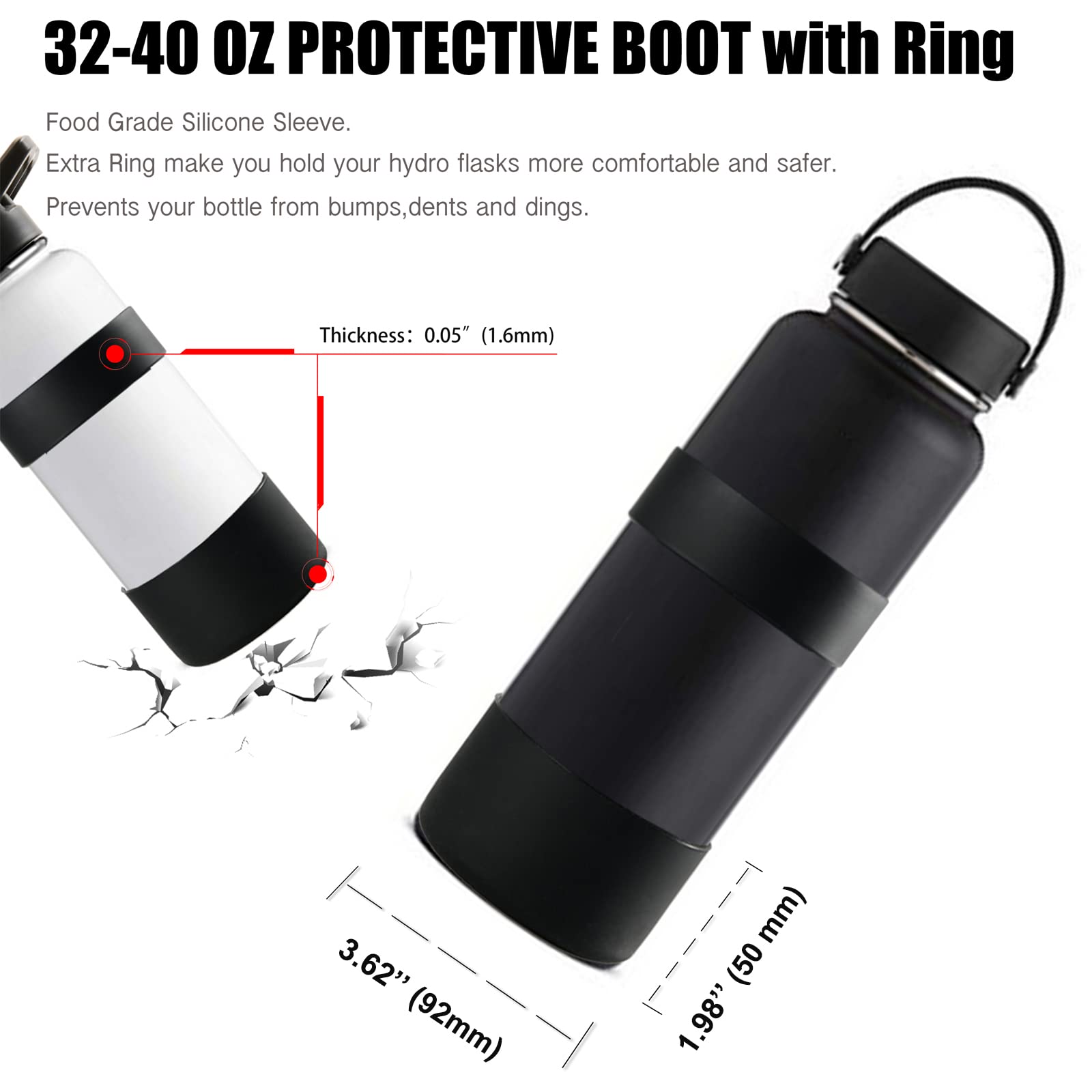 Greant Double Protective Water Bottle Boot Compatible With Hydro Sport Flask - Silicone Flex Boot/Universal Anti-Slip Bottle Sle